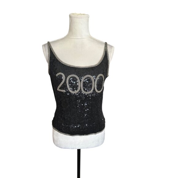 Scala 100% Silk Y2K 2000 beaded and sequined New Year’s Eve tank Size M Vintage - Picture 1 of 10